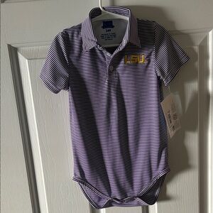 LSU Kids Polo Shirt - Purple and White Stripes